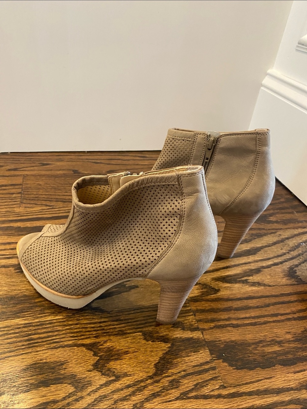Paul Green Taupe Perforated Peep-Toe Ankle Booties - Picture 3 of 9